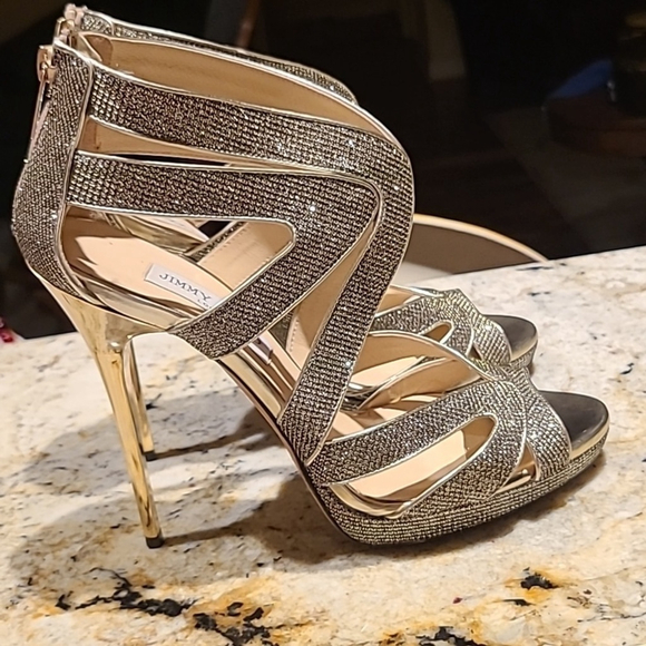 Jimmy Choo "Karla" shimmering stiletto peep toe back zip heels. Sz. 40.(10) - Picture 13 of 16